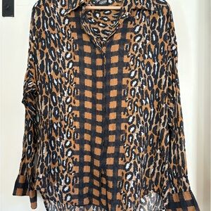 Mimi Liberte x Michael Klein Leopard Print Button-Up Blouse